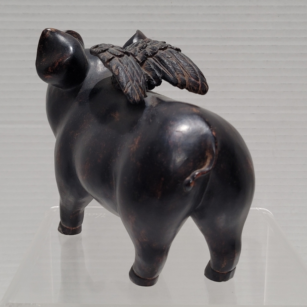 Pig Flying Sculpture Statue Dark Finish Resin Decor Vtg Country Farm - Picture 8 of 15